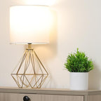 Gold Modern Small Table Lamp for Bedroom & Living Room - Geometric Metal Base, White Fabric Shade, Ideal for Bedside & Kids' Desk, Nightstand Lamp - color: Brass Gold