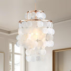 Mini Chandelier Capiz Shell Dinning Room Chandeliers 11" Ceiling Light Polished Gold Finish Flush Mount Mordern Pendant Light for Kitchen,Living Room,Bathroom,Bedroom,Dimmable Led Bulb Included - size: 11 inch mini