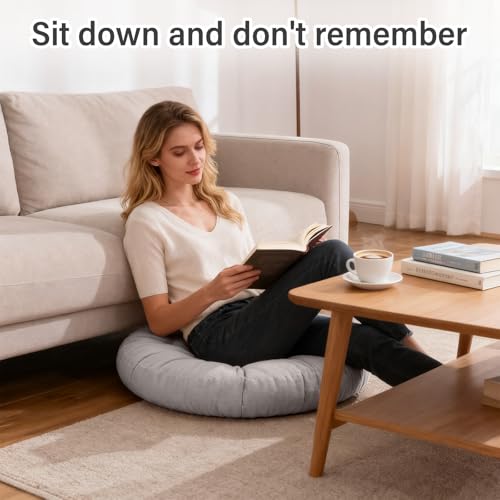 Tiita Outdoor Cushions Square Floor Pillow Thicken Tufted Seat Pad Large Floor Cushion for Yoga Meditation Living Room - color: Round|grey, size: 2 Count (Pack of 1)