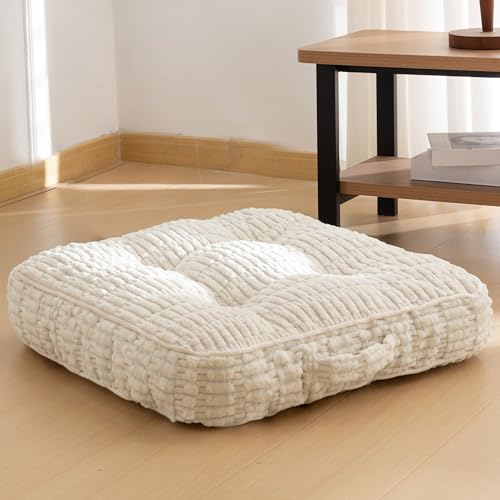 HIGOGOGO Floor Pillow Cushion for Adults, Meditation Cushion Pillow, Blended Corduroy Cover, Large Square Floor Sitting for Tatami Living Room or Yoga, 22x22 Inch, Beige - color: Square Beige, size: 4" Thick(Pack of 1)