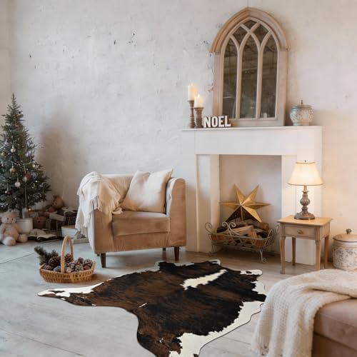BENRON Premium Cowhide Rug, Faux Cow Hide Rugs for Living Room Bedroom, Cute Animal Hides and Skins for Kids Nursery Western Home Decor, Brown, 2.9 x 3.9 ft - color: Rust Brown, size: 2'11" x 3'11" (Irregular)