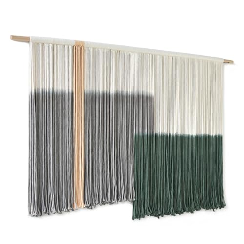 Macrame Wall Hanging Green Large Dip Dye Fiber Wall Art Bohemian Yarn Tapestry Wall Décor 57''W*35''L - color: Green