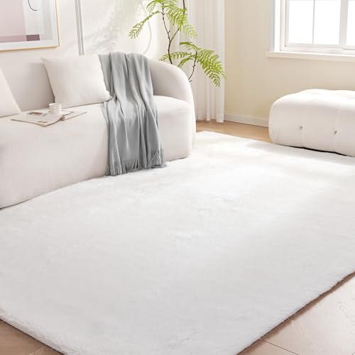 Amazon Basics Fluffy Washable Area Rug, Shaggy Carpet for Living Room, Bedroom, 5' W × 7' L, Cream - color: Cream, size: 5' x 7' (Rectangular)