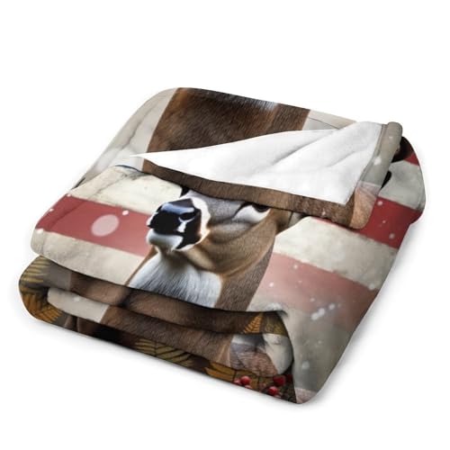 American Flag Hunting Deer Antler Fern Berry Super Soft Throw Blanket, Colorful Flag Brown Flannel Fleece Decorative Throw for Sofa Couch Bedroom Decor Outdoor Use 40"x50" - color: American Flag Hunting Deer Antler Fern Berry, size: 40"x50"