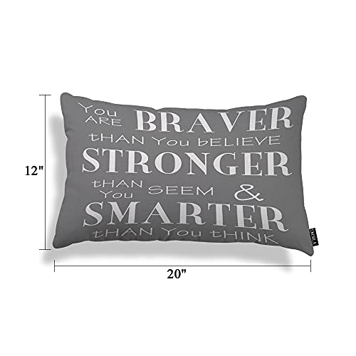 EKOBLA Inspirational Life Quotes Pillow Cases Throw Pillow Covers You are Braver Than You Believe Grey White Square Throw Waist Pillow Case Cushion Cases for Sofa Bedroom Living Room 12x20 Inches - color: Multi-bs03, size: 20" x 12" (Pack of 1)