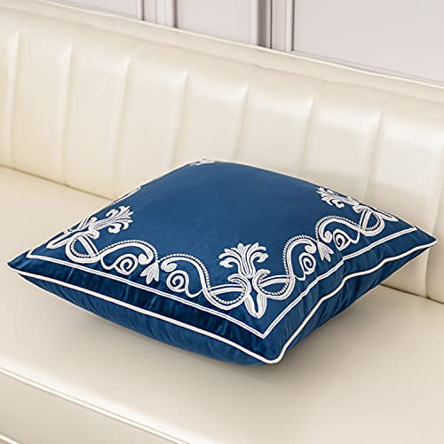 Aeckself European Floral Pillow Cover 16x16 Inch, Luxury Velvet Embroidered Decorative Throw Pillow Cover for Couch Bedroom Living Room, Navy Blue and White - color: Navy Blue, size: 16" x 16" (Pack of 1)