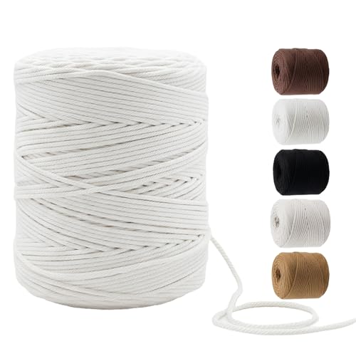 547 Yards Macrame Cord 4 Strand Twisted Recycled Cotton 4mm White String for Crafts Wall Hangings Plant Hangers DIY Knitting Macrame Supplies - color: White, size: 4mmx547Yards