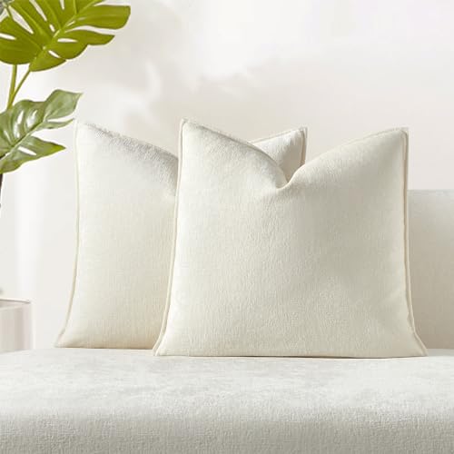 JUSPURBET 26x26 Throw Pillow Covers Set of 2 Decorative Pillow Covers for Couch Sofa Bed Cozy Chenille Cushion Covers Cases with Invisible Zipper for Living Room Home Decor,Cream - color: Cream, size: 26" x 26" (Pack of 2)