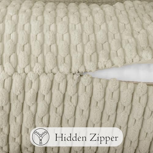 JoraLion 14x36 Boho Striped Corduroy Lumbar Pillow Cover 14x36 Inch, Off-White Textured Throw Pillowcase Cushion Cover for Sofa Bed Living Room Decor (Cover Only) - color: Off-white, size: 36" x 14" (Pack of 1)