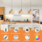 Battery Operated Pendant Light with Remote,Battery Hanging Light Rattan Woven Chandelier No Wiring Needed,Rechargeable Light Bulb 50+Hours Continue Use,Perfect for Kitchen Islands Ceiling Lighting - color: Brown-A