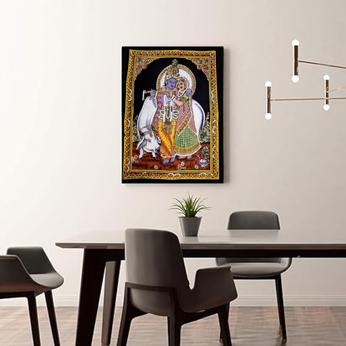 Rastogi Handicrafts Cotton Cloth Fabric Poster 40" X 30" Poster Size Wall Hanging For Home Room Decoration Decor (RK-COW-BLACK-G) - color: RK-COW-BLACK-G