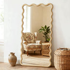 Full Length Mirror, 55"x28" Boho Wavy Wood Floor Mirror, for Bathroom, Bedroom, Living Room, Cloakroom, Entryway - size: 55"L x 28"W