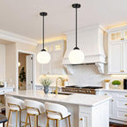 MQMQA 2 Pack Globe Pendant Lights, Mid Century Matte Black Pendant Light Fixtures, Globe Pendant Lights Kitchen Island with Milk Glass Shade Hanging Fixture for Dining Room (Bulbs not Included) - color: Matte Black + Milky White Glass 2 Pack