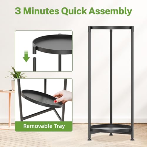 iDavosic.ly 2 Tier Corner Plant Stand Indoor, Tall Vertical Metal Flower Heavy Duty Pot Holder Shelf Outdoor for Patio Porch Living Room, Modern Black - Round - color: Pure Black, size: 2 Tiers