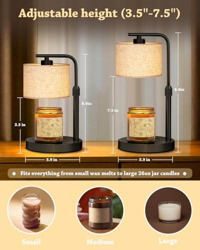 Candle Warmer Lamp with Timer Dimmer, Height Adjustable Modern Farmhouse Candle Warmer, Electric Candle Lamp Warmer with 2 Bulbs, Birthday Gifts for Women Mom, Gift for Home Decor - color: Black-upgraded