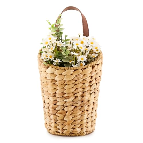 Handwoven Front Door Basket Water Hyacinth Wall Hanging Basket Decorative Boho Mounted Organizer for Dried Flower Plants Storage Basket for Garden, Home, and Farmhouse Décor - color: Water Hyacinth
