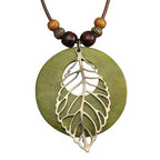 Leather Necklace for Women Long Boho Pendant Hippie Choker Necklace Bohemian Layered Leather Rope Wooden Jewelry Gifts - style: Leather Leaf Necklace