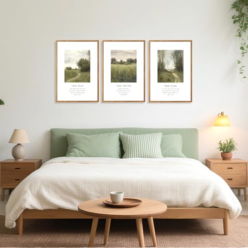 CHDITB christian Framed Canvas Wall Art, Inspirational Scripture Wall Decor, vintage Nature religious Pathway Wall Painting, Neutral the truth Bible verse Art Prints for Zen Prayer Decor 12”X16”x3 - color: Bible wall art 2