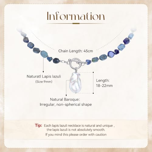 Beaded Necklaces for Women with Baroque Pearl, Turquoise Amethyst Lapis lazuli Tiger Eye Handmade Boho Bead Choker Necklace, Natural Stone Summer Jewelry Birthday Mother Gift for Women - color: Lapis lazuli