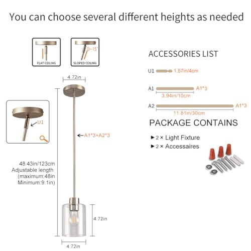 Brushed Nickel Pendant Lights,Modern Farmhouse Pendant Light,Light Fixture Kitchen Pendant Mini Hanging Light for Sink Island,Adjustable Height,Home Décor Lighting (Brushed Nickel 2 pack Stem Rod) - color: Brushed Nickel 2 pack Stem Rod