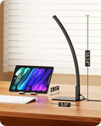 EDISHINE Curved LED Table Lamp, Modern Bedside Lamp with 3 Color Temperature & Stepless Dimming, Aluminum & Iron, Nightstand Lamp for Bedroom, Living Room, Black - color: Black