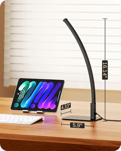 EDISHINE Curved LED Table Lamp, Modern Bedside Lamp with 3 Color Temperature & Stepless Dimming, Aluminum & Iron, Nightstand Lamp for Bedroom, Living Room, Black - color: Black
