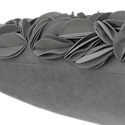 KINGROSE Handmade 3D Flower Accent Pillow Cover Decorative Throw Pillow Case Solid Soft Cushion Covers Velvet 12 x 20 Inches Grey - color: Dark Grey - Velvet