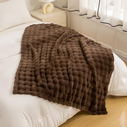 YUSOKI 3D Fleece Bubble Throw Blanket | 380GSM Ultra Soft Fluffy Plush | Non-Shedding Lightweight Cozy Blanket for Couch Sofa Bed | All Season(Brown,50 * 60inches) - color: Brown, size: Throw(50" x60")