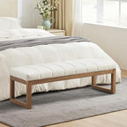 Zihanhome 52.7" Bedroom Bench for End of Bed, Modern Upholstered Teddy Fabric Entryway Bench & Dining Bench, Footrest Stool Bench with Solid Wood Frame for Bedroom, Living Room (Beige) - color: Beige