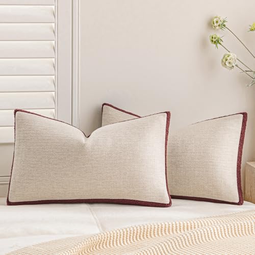a moment Christmas Red Loop Yarn Linen-Like Pillow Cover Natural Soft Decorative Throw Pillow Case Farmhouse 12x20 Inch, Bohemian Textured Cushion Cover for Sofa Bed, Wrinkle-Resistant Home Decor - color: Red, size: 20" x 12" (Pack of 2)
