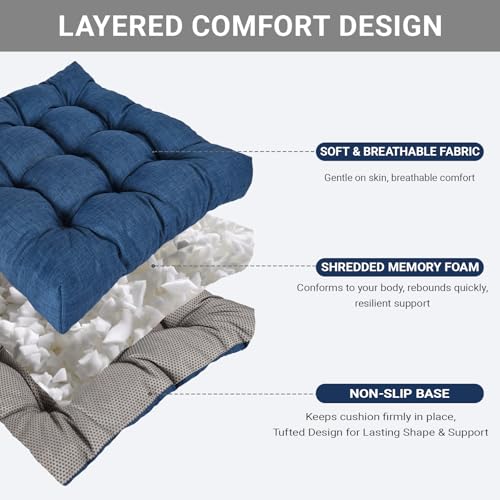 Large Square Floor Cushions Set of 2, 22 x 22 Inch with Non-Slip Bottom, Memory Foam Floor Pillow for Sitting, Meditation & Yoga, Soft Supportive Floor Seating Cushion for Adults & Kids (2, Navy Blue) - color: Navy Blue