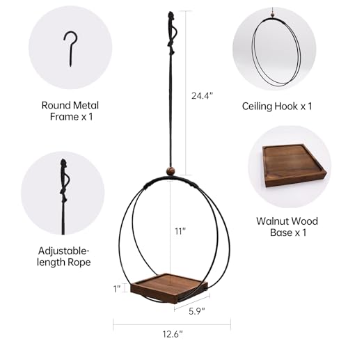 Adnkwolivt Hanging Planter for Indoor Plants - Outdoor Plant Hanger, Mid Century Metal Plant Hanger, Indoor Conner Ceiling, Gift for Mom, Plant Lovers, Housewarming - color: Black Metal/Walnut Wood Base, size: 1 Pack