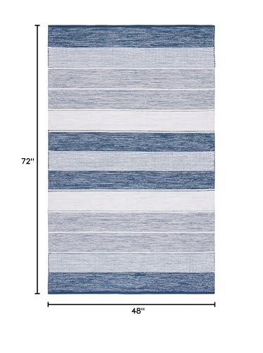 SAFAVIEH Striped Kilim Collection Accent Rug - 4' x 6', Grey & Blue, Flat Weave Cotton Design, Easy Care, Ideal for High Traffic Areas in Entryway, Living Room, Bedroom (STK804M) - color: Grey/Blue, size: 4' x 6' (Rectangular)