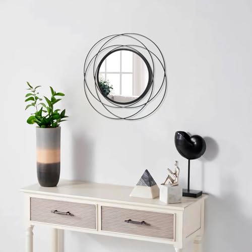 Wall Mirror Mounted Black Small Round Decorative Mirrors, Circle Metal Art Mirror Home for Bathroom Vanity, Living Room or Bedroom 12” x 12” - color: Circle-black, size: 12"L x 12"W