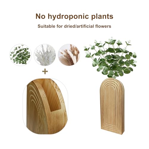 Arched Wooden Wall-Mounted Vases, Rustic Farmhouse Wood Wall Decor for Dried Flowers, Modern Boho Hanging Wall Planter, 2 Pack