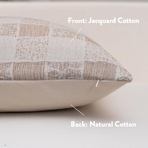 FIOUOVO Decorative Neutral Throw Pillow Covers 18x18 Farmhouse Pillow Covers Cotton Check Cushion Covers Home Decor for Sofa Couch Living Room Bedroom 1PC, Taupe Check - color: Taupe Check, size: 18" x 18" (Pack of 1)
