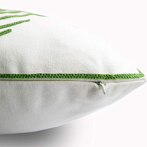 Embroidery Throw Pillow Cover 18x18 Inches Decorative Floor Pillow for Couch 100% Cotton Cushion Cover Tropical Green Palm Leaf Embroidered Pillowcase 45x45cm, 1 Piece - color: Green Pl