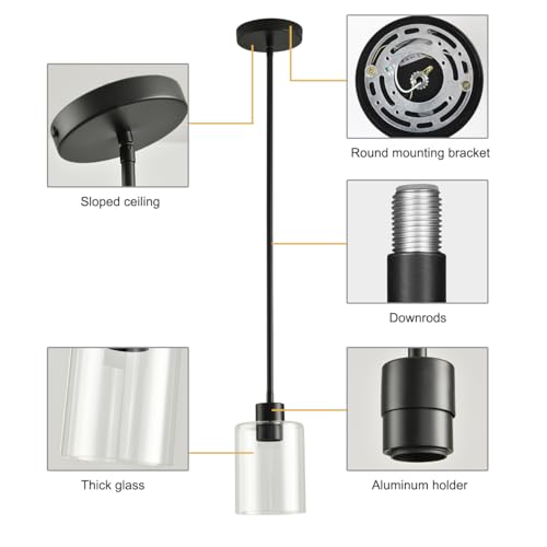 Black Pendant Lights Kitchen Island,Modern Farmhouse Glass Pendant Light,Light Fixture Kitchen Pendant Mini Hanging Light Fixture for Sink (Black 2 Pack Stem Rod) - color: Black 2 pack Stem Rod