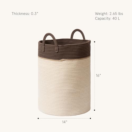 LA JOLIE MUSE Woven Basket Rope Storage Baskets - Large Cotton Organizer, Laundry Basket, Oatmeal, 40 Litres - color: Oatmeal, size: M