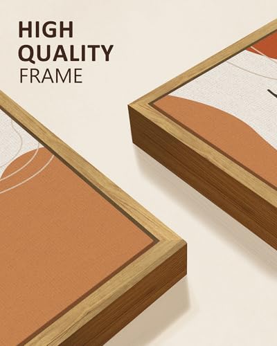 KUVIOKE Boho Wall Art Framed Canvas Botanical Mid Century Modern Wall Printing Orange Neutral Abstract Geometric Prints Bohemain Sage Decor for Farmhouse Living Dining Room 12x16in (Natural Framed) - color: Bohemain, size: 12 x 16in x 3 Panels Natural