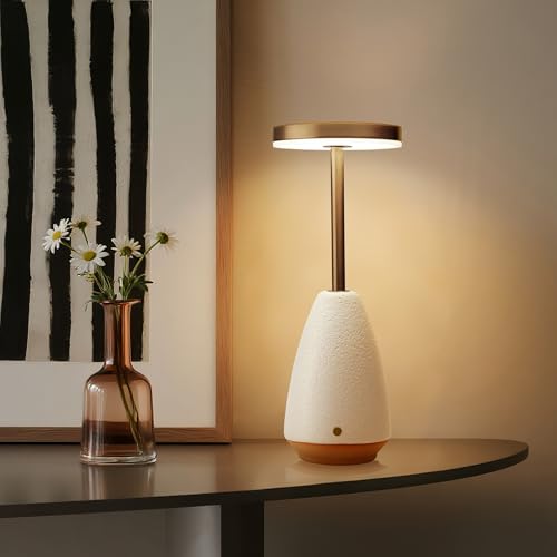 RONDURE 11.0" Ceramic Cordless Table Lamp, Portable Rechargeable Table lamp, Touch Dimmable Warm Ambient Lighting for Living Room, Bedroom, Dining Room, Fast Charging & Long Lasting - style: Lena