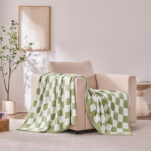 Checkered Throw Blanket, Sage Green Soft Cozy Fluffy Knitted Throw Blankets for Couch, Sofa, Bed, Chair, Warm Fuzzy Travel Picnic Lightweight Plaid Blanket, 50x70 inches - color: Sage Green, size: 50×70 Inch