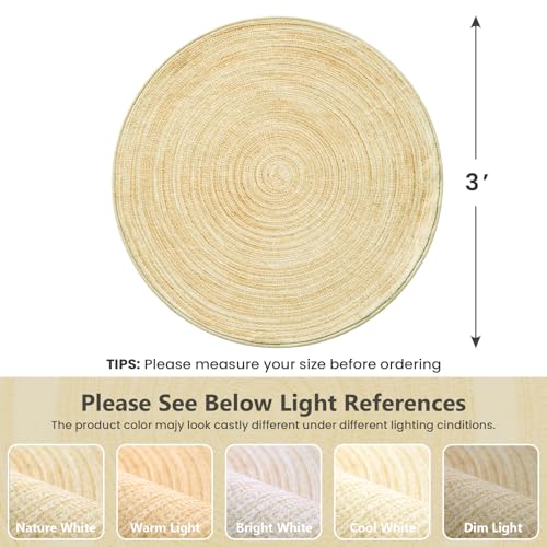 Asrug Imitation Jute Low Pile Round Rug Area Rug Washable Non-Slip Circle Rug Soft Plush Touch Circle Rugs Round for Kitchen Bathroom Living Bedroom Nursery, Carpet 3ft /36 inch/91 cm Yellow - color: Yellow, size: 3ft