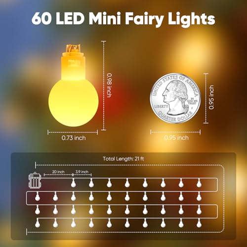 Minetom Battery Operated String Lights, 21FT 60 LED Globe Fairy Lights with Remote, Waterproof Twinkle Lights for Indoor Outdoor Bedroom Classroom Camping Patio Birthday Christmas Decor, Warm White - color: Warm White, size: 1 Pack