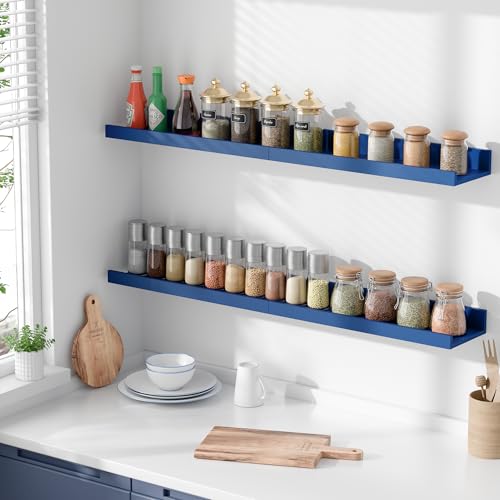 upsimples Floating Shelves for Wall, Wall Shelves for Decor Storage Set of 6, Wall Mounted Wood Shelf for Bedroom, Living Room, Bathroom, Kitchen, 15.7 inch Long Picture Ledge Shelf, Navy Blue - color: Navy Blue, size: 15.7in