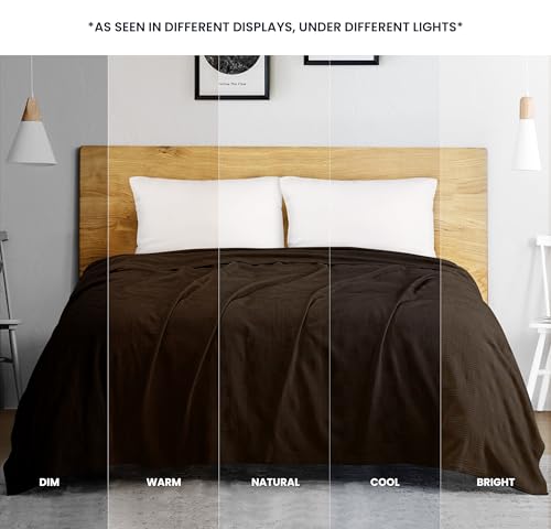 Utopia Bedding 100% Cotton Thermal Blanket Brown Queen Size Soft, Lightweight, Breathable, Cozy Spring and Summer Blankets for Bed, Home Room Decor Gifts for Women and Men (90x90 Inches) - color: Brown, size: Queen