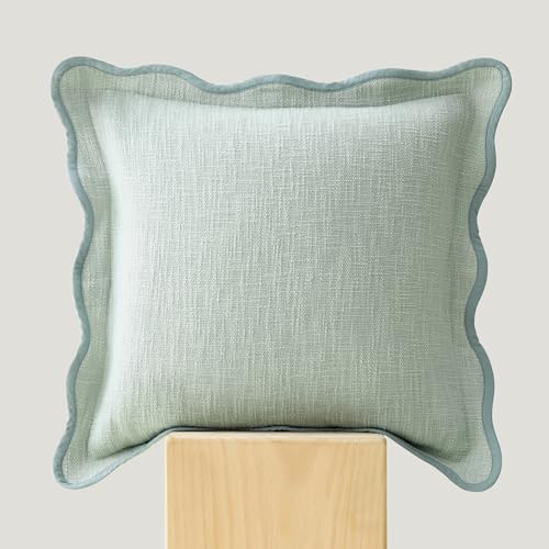 Double Stitch Scalloped Throw Pillow Covers - 100% Cotton Decorative Boho Pillow Covers 20 x 20 inch, Made in India, Square Cushion Case, Modern Home Decor for Couch Sofa Living Room, Green Forest - color: Green Forest, size: 20" x 20" (Pack of 1)