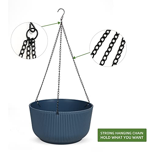 Dexceder 11.2 Inch Self Watering Hanging Planter (2 Pack, Deep Blue) | Thickened Hanging Basket Flower Plant Pot Indoor Outdoor - color: Deep Blue, size: 11.2 inch
