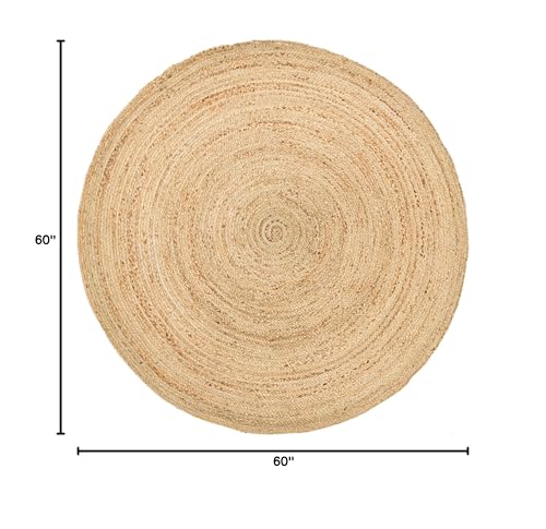 HOMEMONDE Handwoven Jute Area Rug - 5 feet Round Natural Yarn Loom Braided Rug - Eco-Friendly Boho Farmhouse Reversible Design for Bedroom, Living Room, and Kitchen - size: 5' (Round)