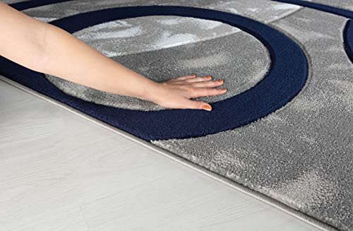 GLORY RUGS Area Rug Modern 8x10 Navy Circles Geometry Soft Hand Carved Contemporary Floor Carpet Fluffy Texture for Indoor Living Dining Room and Bedroom Area - color: Navy, size: 8' x 10' (Rectangular)